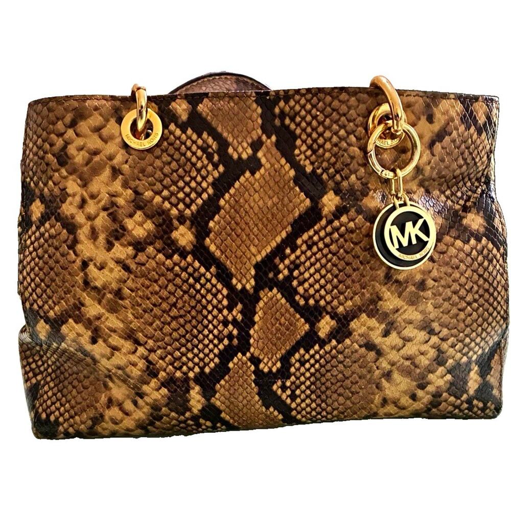 Michael Kors Cynthia Medium Satchel Python Leather Purse EUC Includes Dust Bag